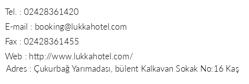 Lukka Exclusive Hotel telefon numaralar, faks, e-mail, posta adresi ve iletiim bilgileri